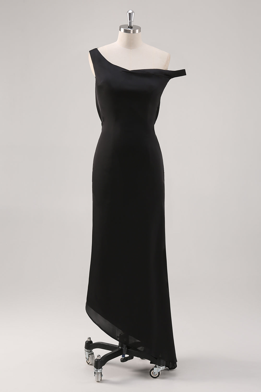 Leely Women Black One Shoulder Sheath Bridesmaid Dress Backless Asymmetrical Wedding Guest Dress