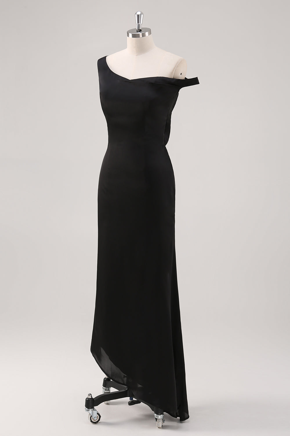 Black One Shoulder Sheath Asymmetrical Bridesmaid Dress