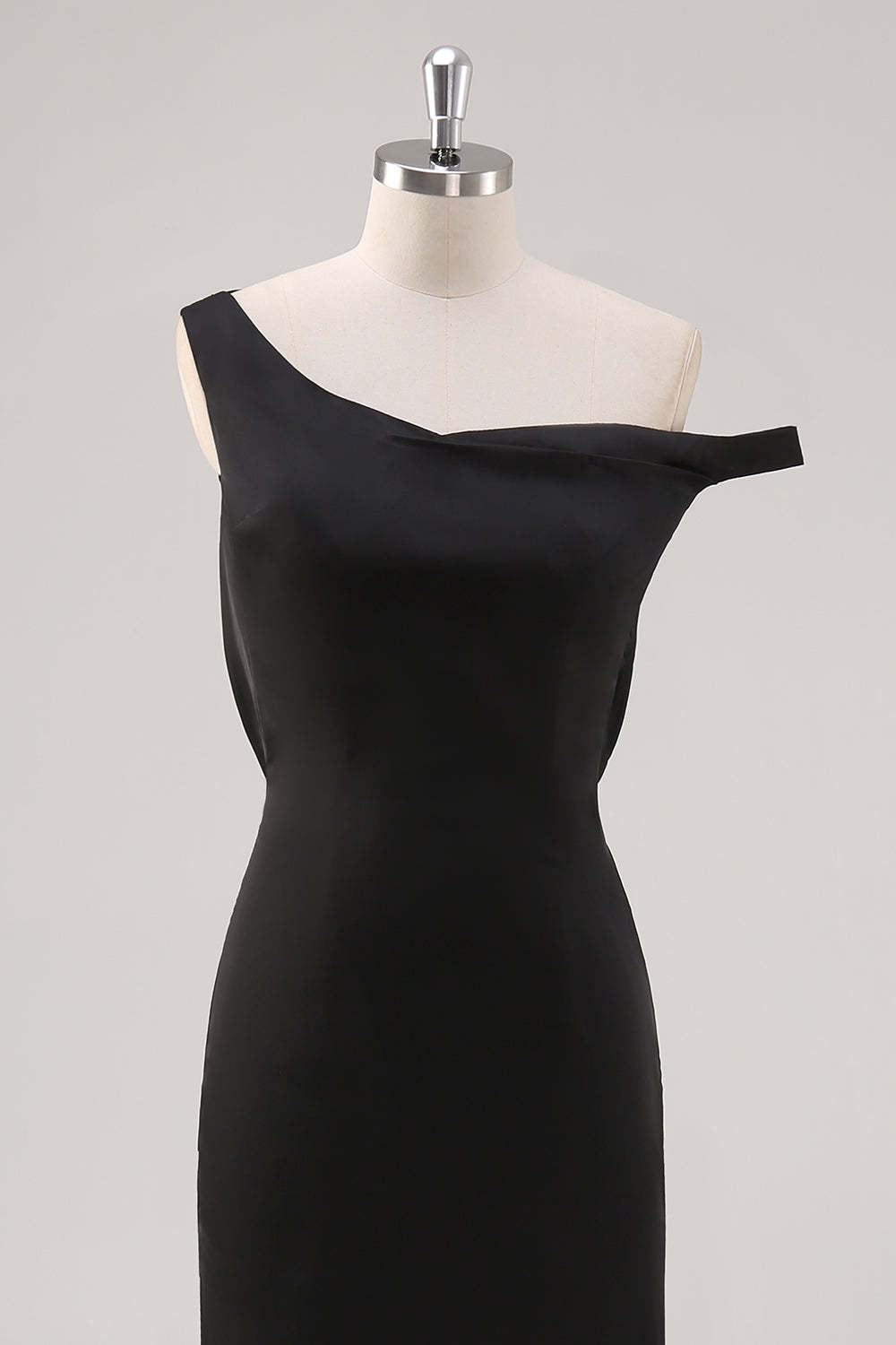 Black One Shoulder Sheath Asymmetrical Bridesmaid Dress