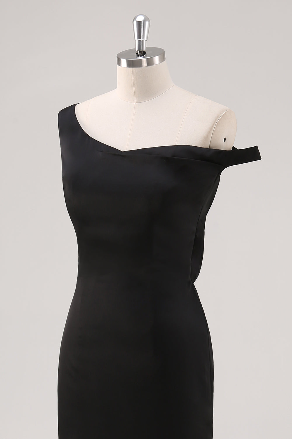 Black One Shoulder Sheath Asymmetrical Bridesmaid Dress