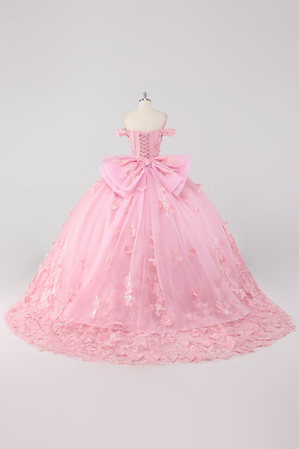 Blush Pink Off the Shoulder Corset Applique Quinceañera Dress with Bow