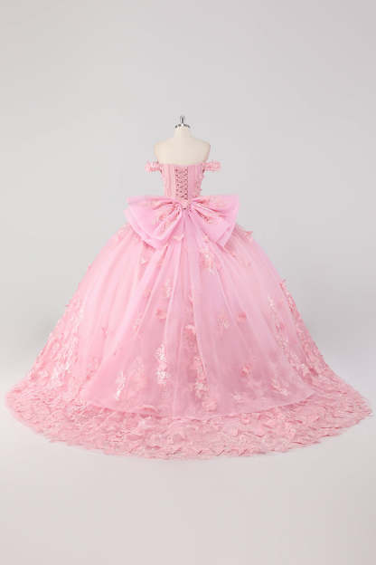 Blush Pink Off the Shoulder Corset Applique Quinceañera Dress with Bow