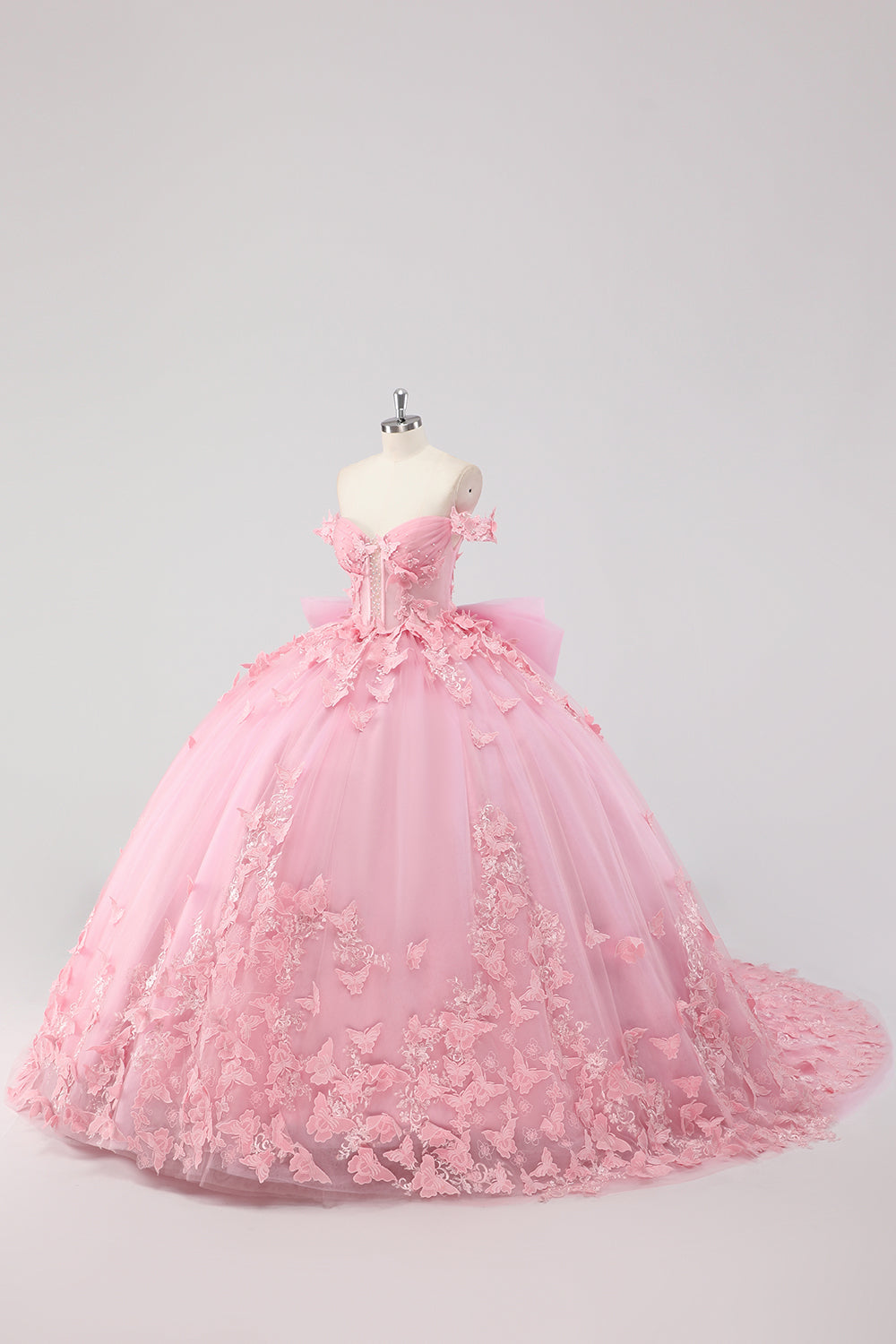 Blush Pink Off the Shoulder Corset Applique Quinceañera Dress with Bow