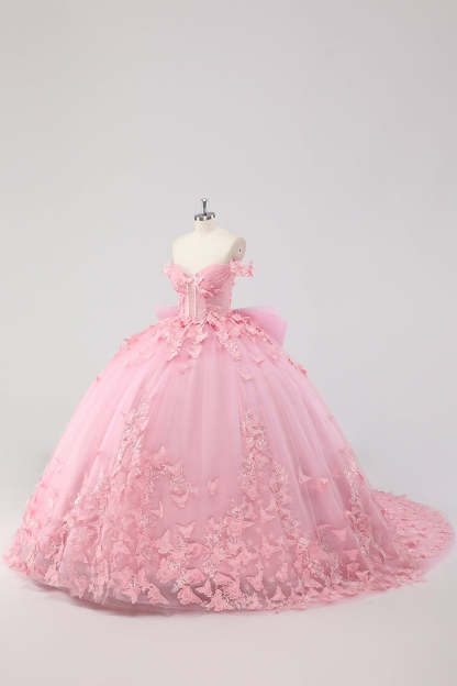Blush Pink Off the Shoulder Corset Applique Quinceañera Dress with Bow