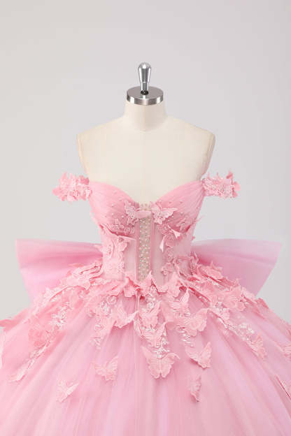 Blush Pink Off the Shoulder Corset Applique Quinceañera Dress with Bow
