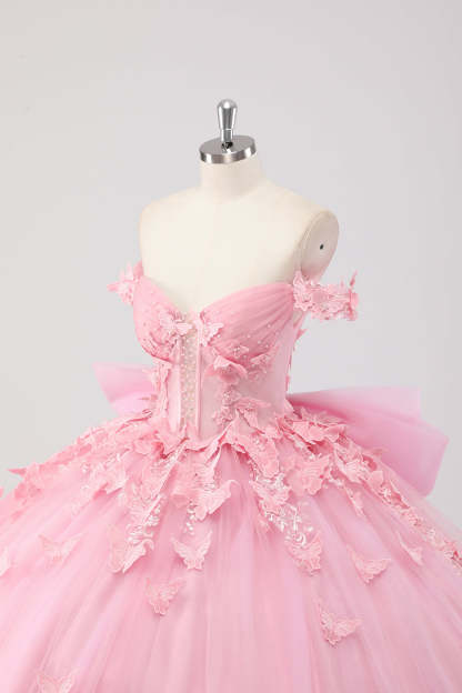Blush Pink Off the Shoulder Corset Applique Quinceañera Dress with Bow
