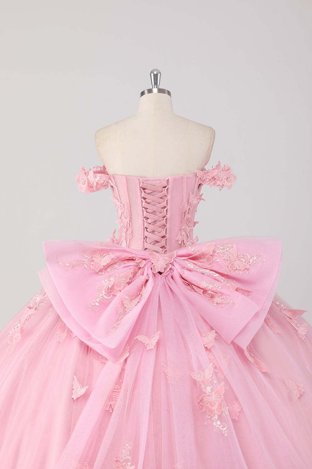 Blush Pink Off the Shoulder Corset Applique Quinceañera Dress with Bow