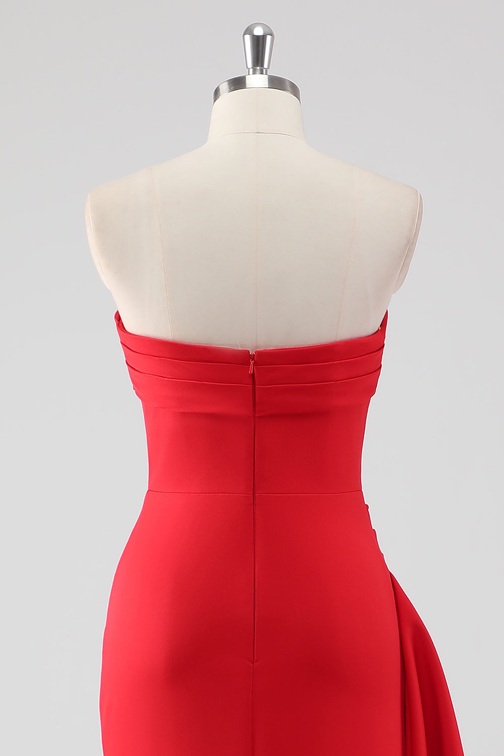 Red Strapless Sheath Ruffled Maxi Formal Dress with Slit