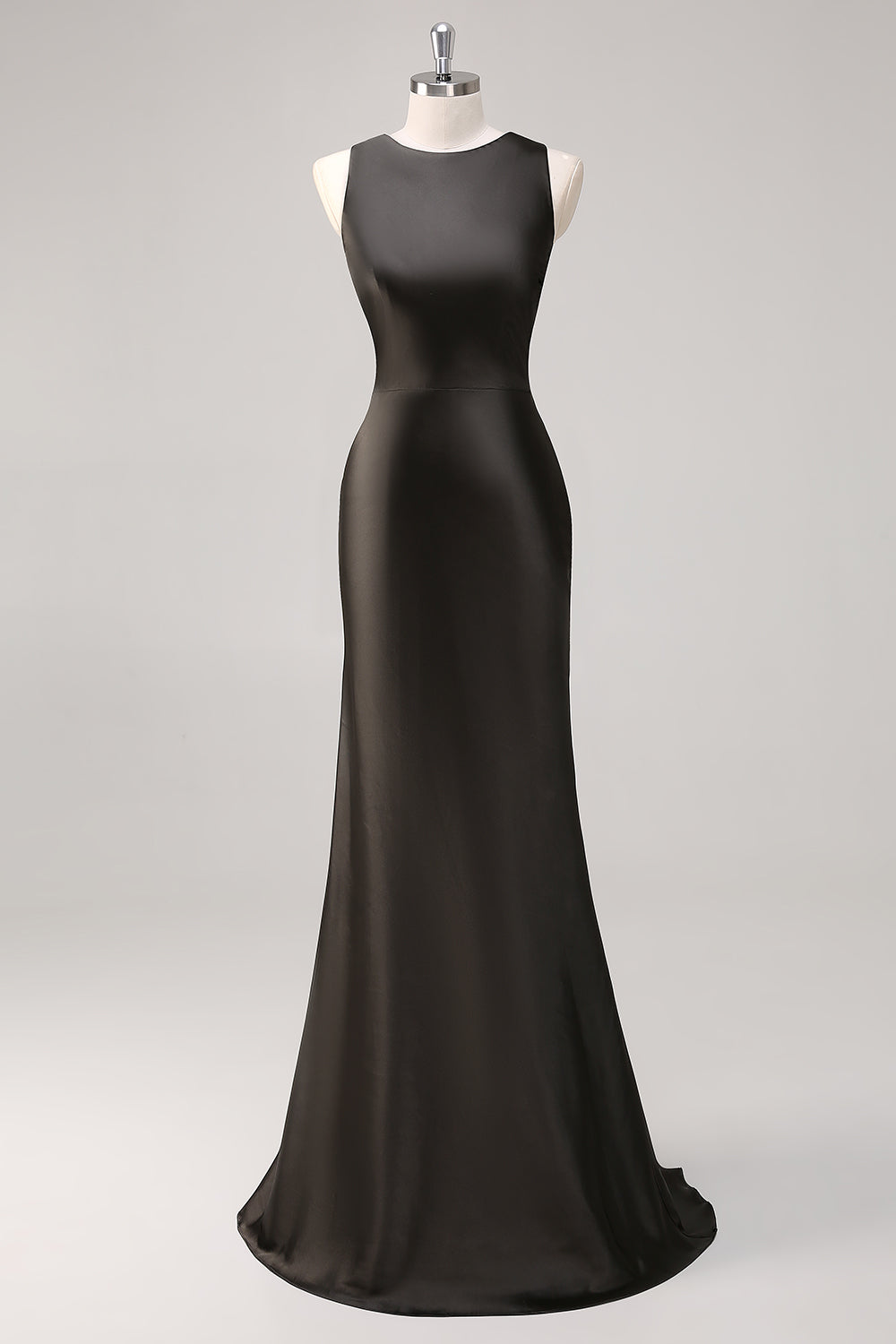Leely Women Simple Dark Grey Sheath Formal Dress Jewel Neck Maxi Wedding Guest Dress with Criss Cross Back