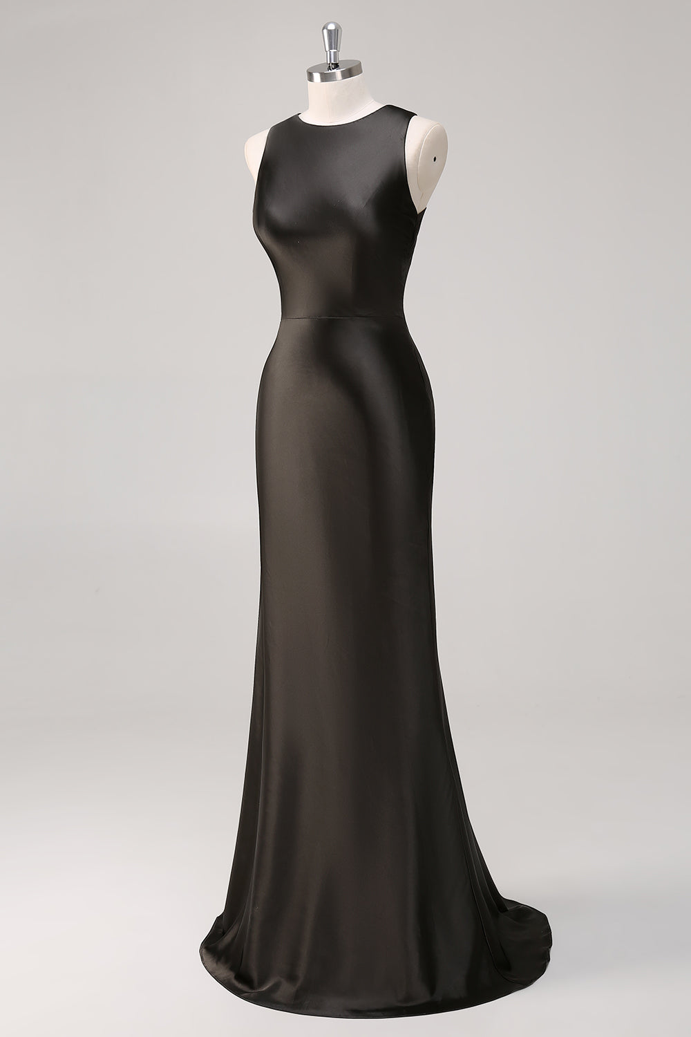 Simple Dark Grey Sheath Jewel Neck Maxi Formal Dress