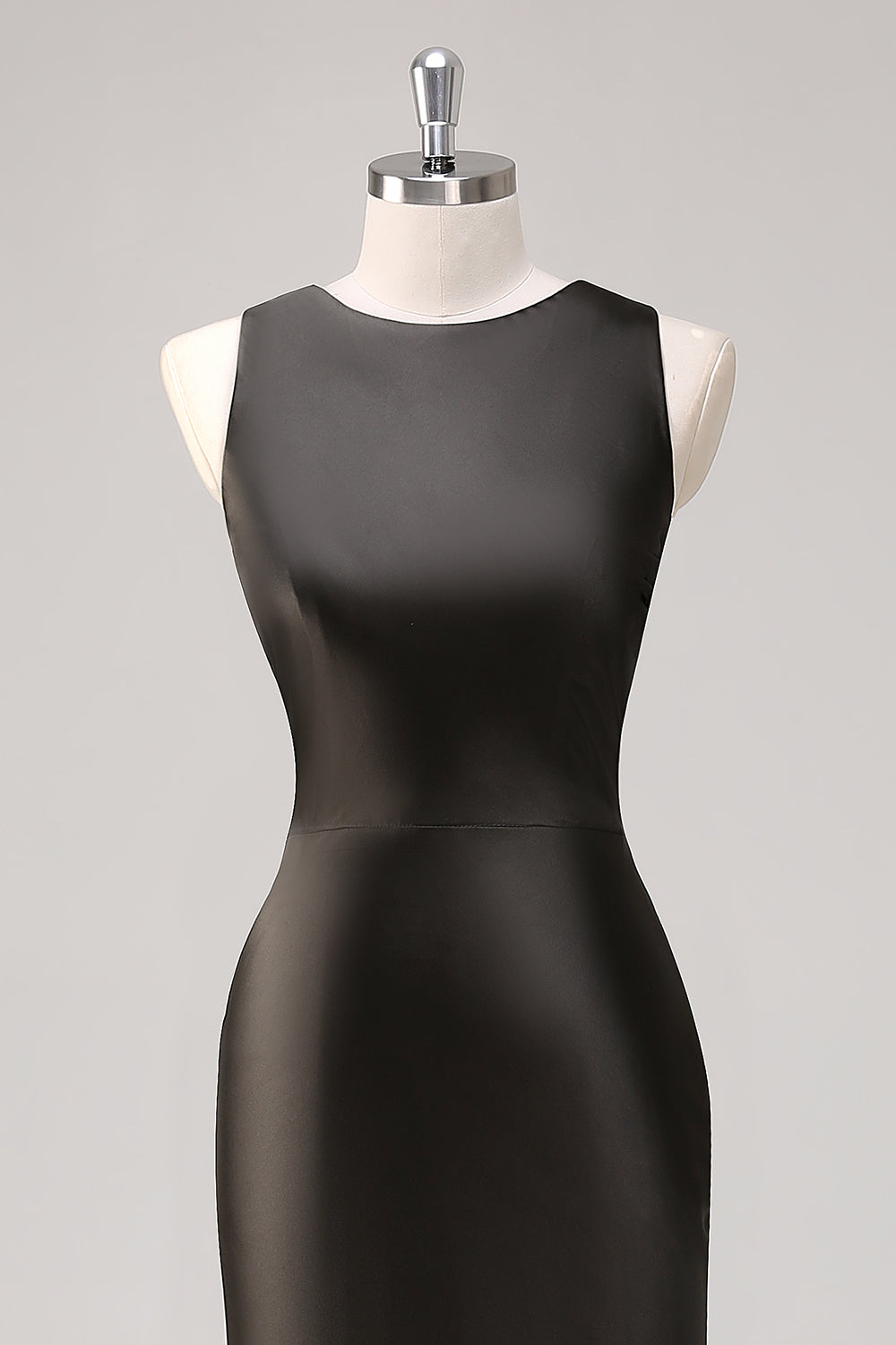 Simple Dark Grey Sheath Jewel Neck Maxi Formal Dress