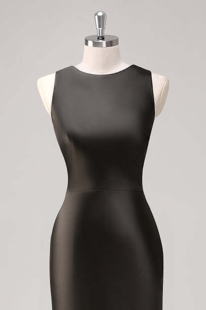 Simple Dark Grey Sheath Jewel Neck Maxi Formal Dress