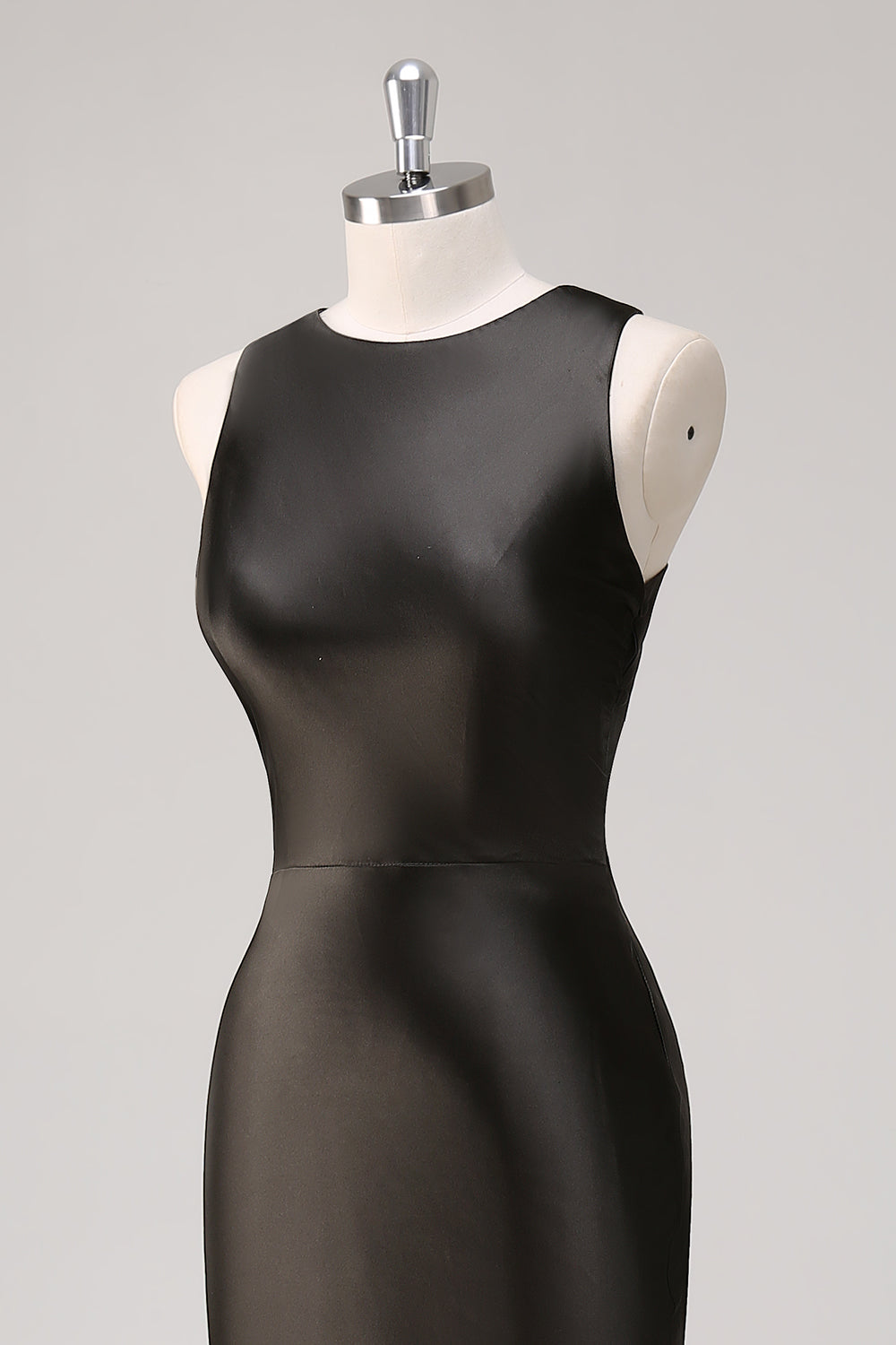 Simple Dark Grey Sheath Jewel Neck Maxi Formal Dress