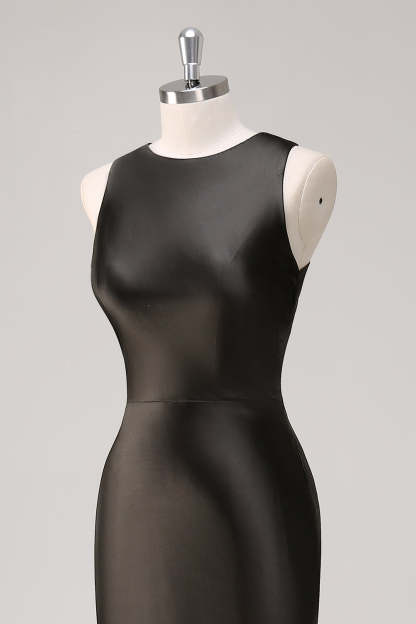 Simple Dark Grey Sheath Jewel Neck Maxi Formal Dress