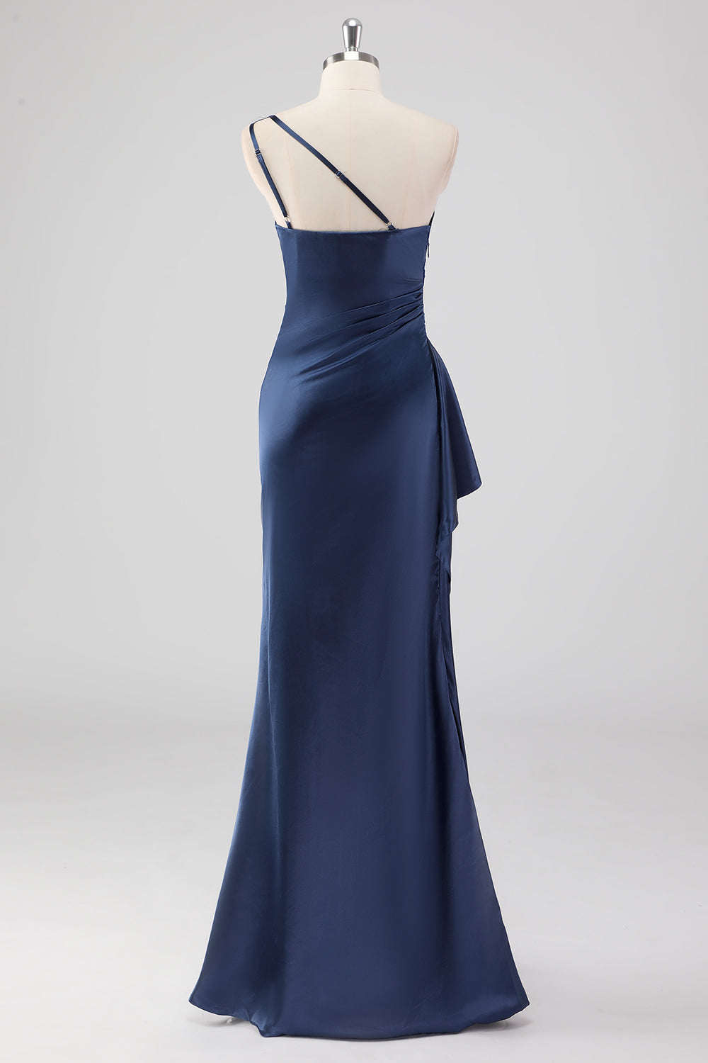 Navy One Shoulder Sheath Ruched Formal Dress with Slit