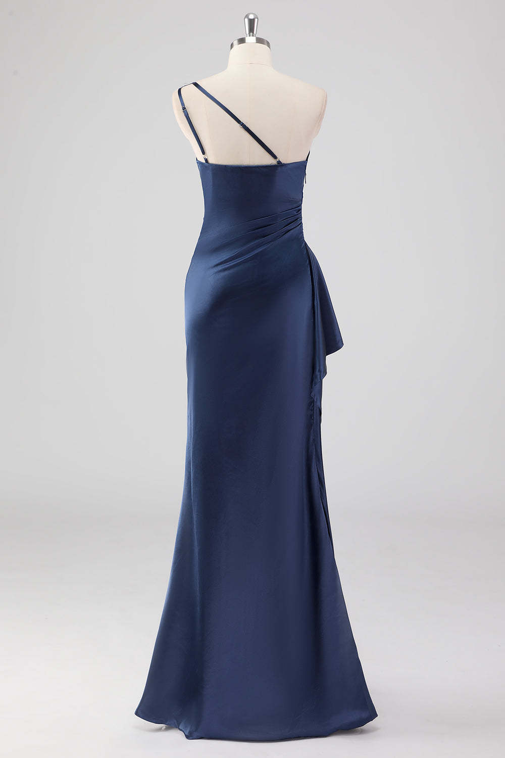 Navy One Shoulder Sheath Ruched Formal Dress with Slit