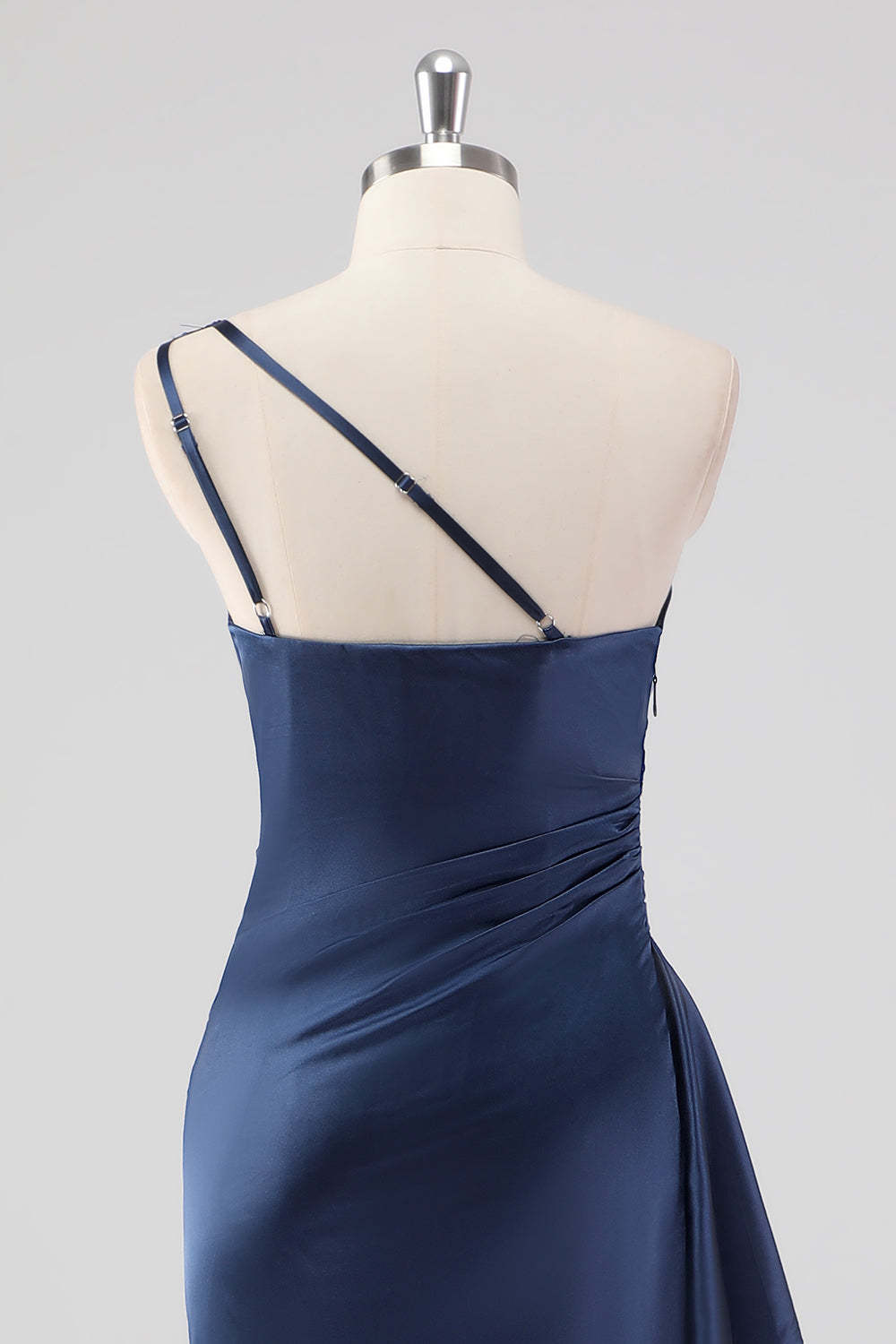 Navy One Shoulder Sheath Ruched Formal Dress with Slit