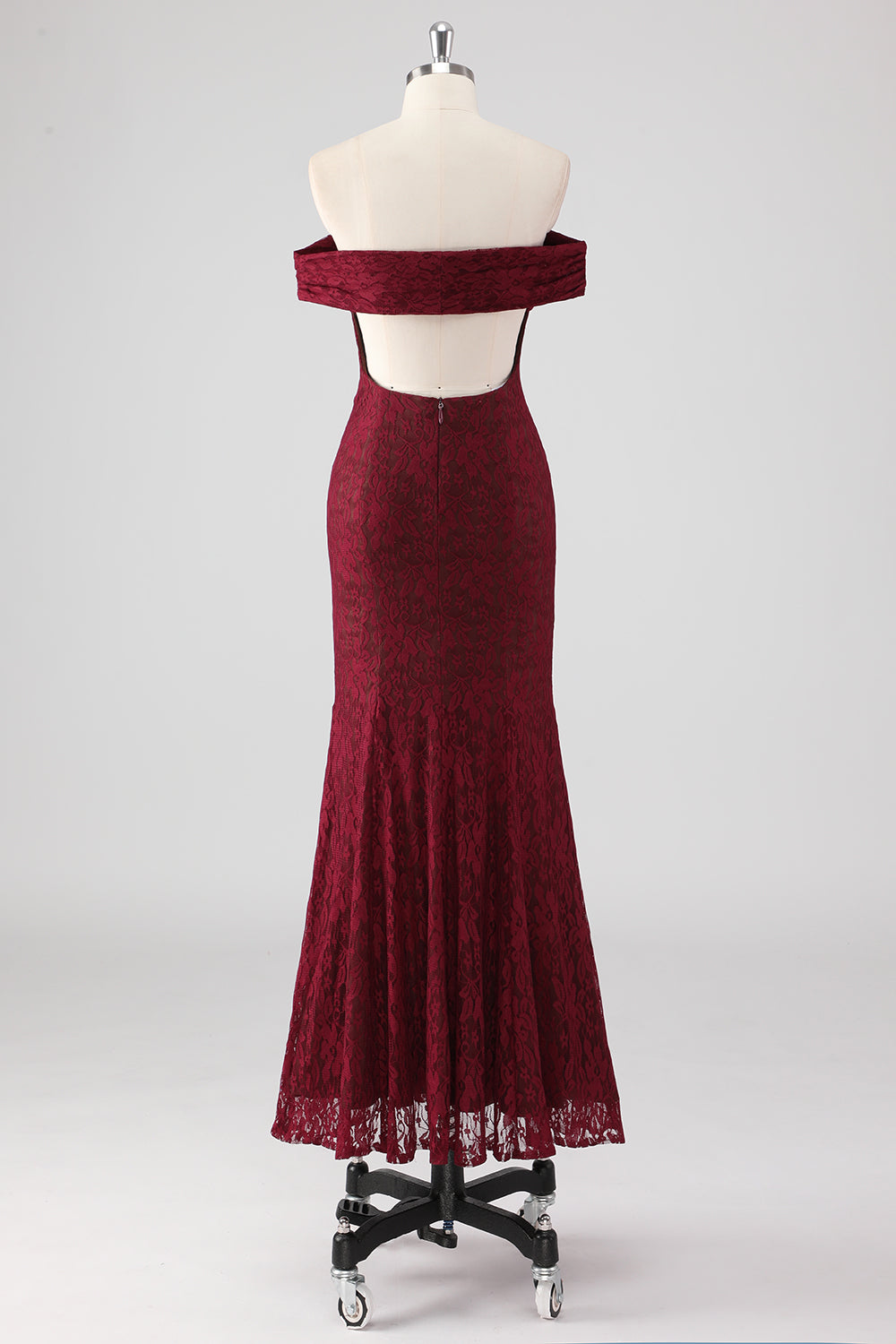 Mermaid Off the Shoulder Burgundy Lace Applique Formal Dress