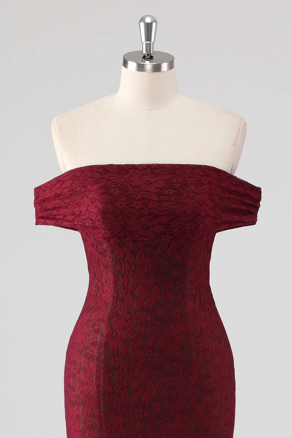 Mermaid Off the Shoulder Burgundy Lace Applique Formal Dress