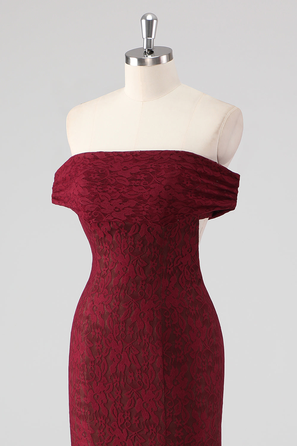 Mermaid Off the Shoulder Burgundy Lace Applique Formal Dress