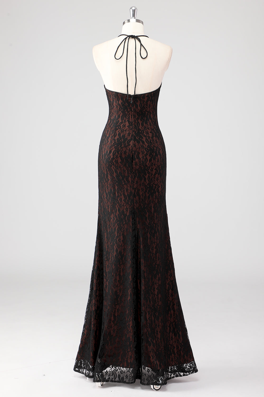 Black Corset Mermaid Halter Lace Applique Formal Dress