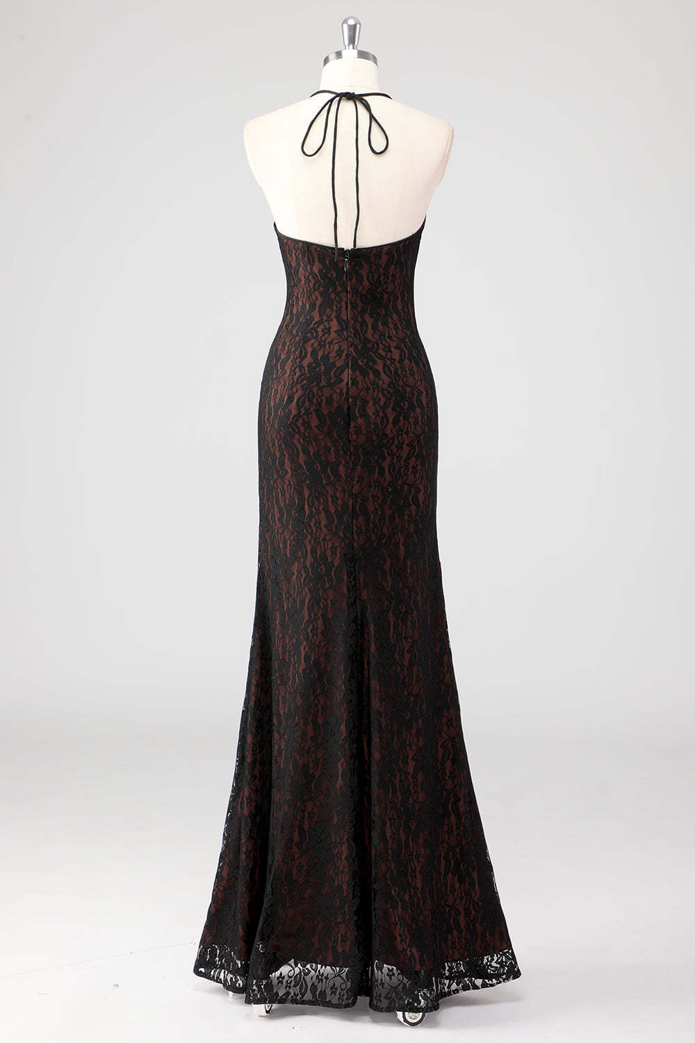 Black Corset Mermaid Halter Lace Applique Formal Dress