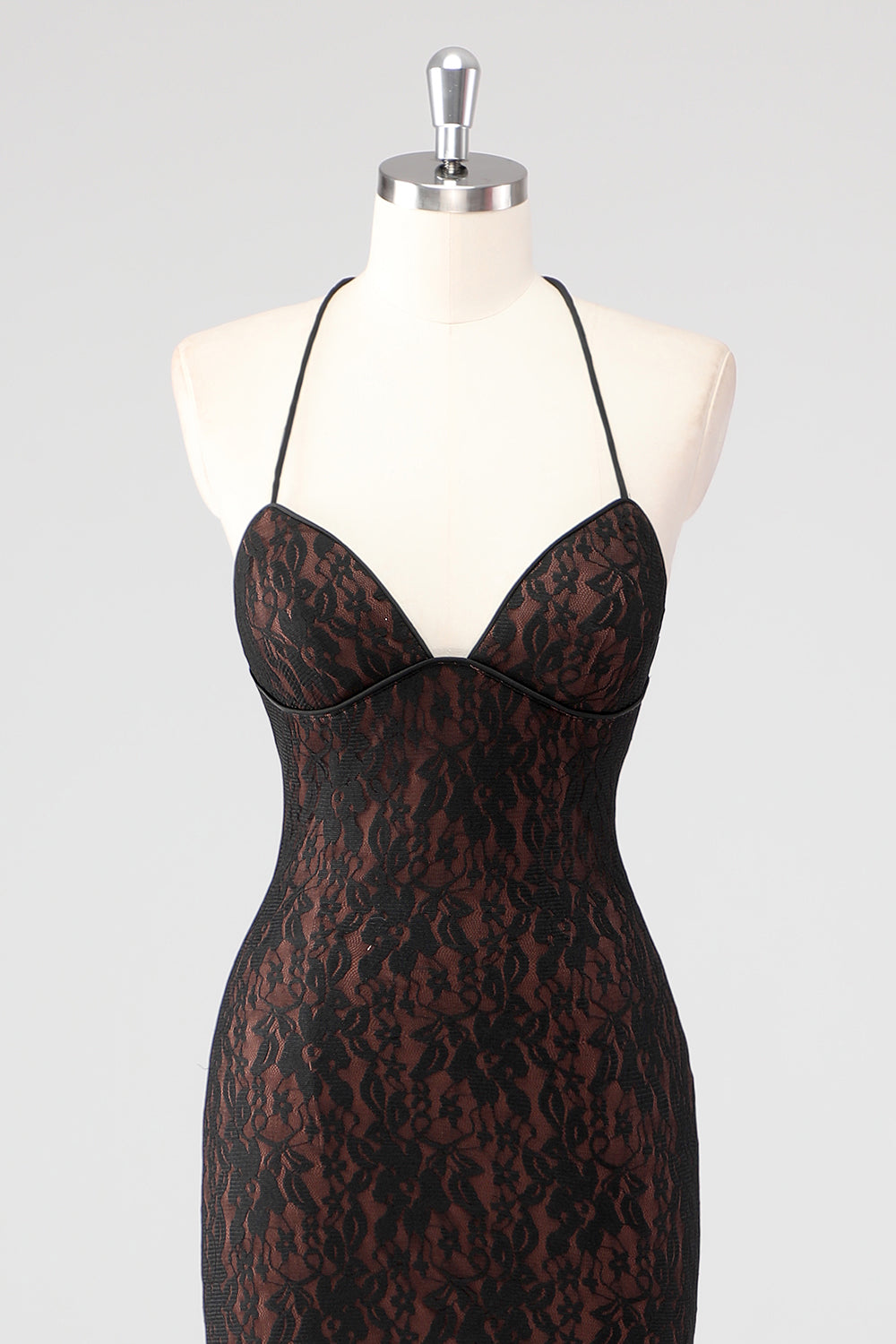 Black Corset Mermaid Halter Lace Applique Formal Dress