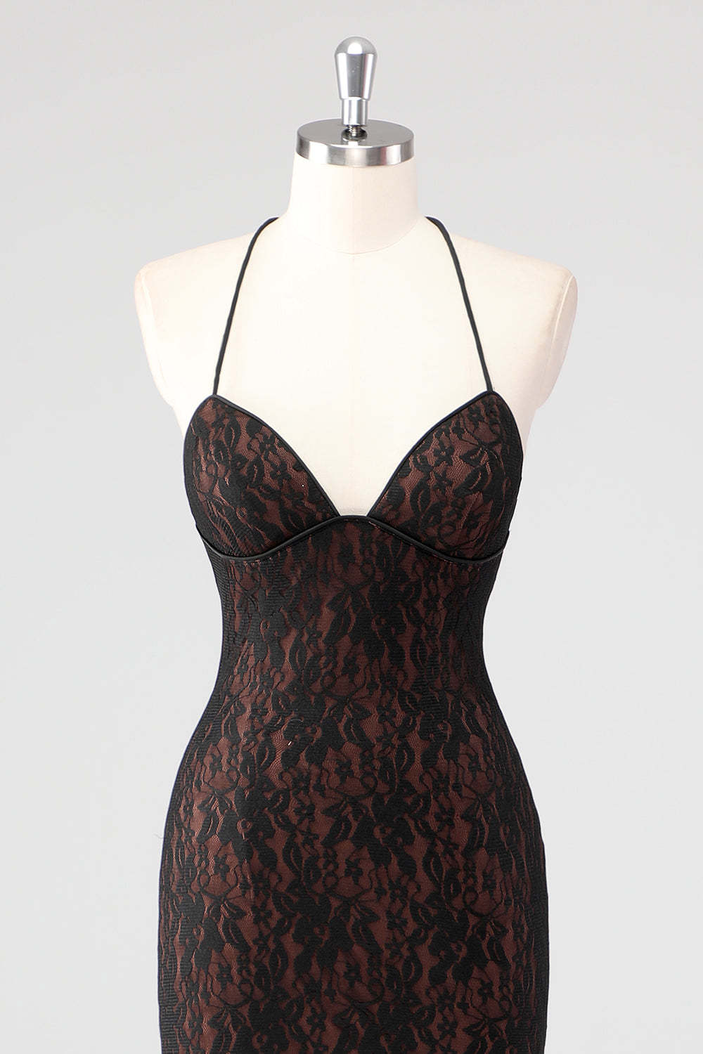 Black Corset Mermaid Halter Lace Applique Formal Dress