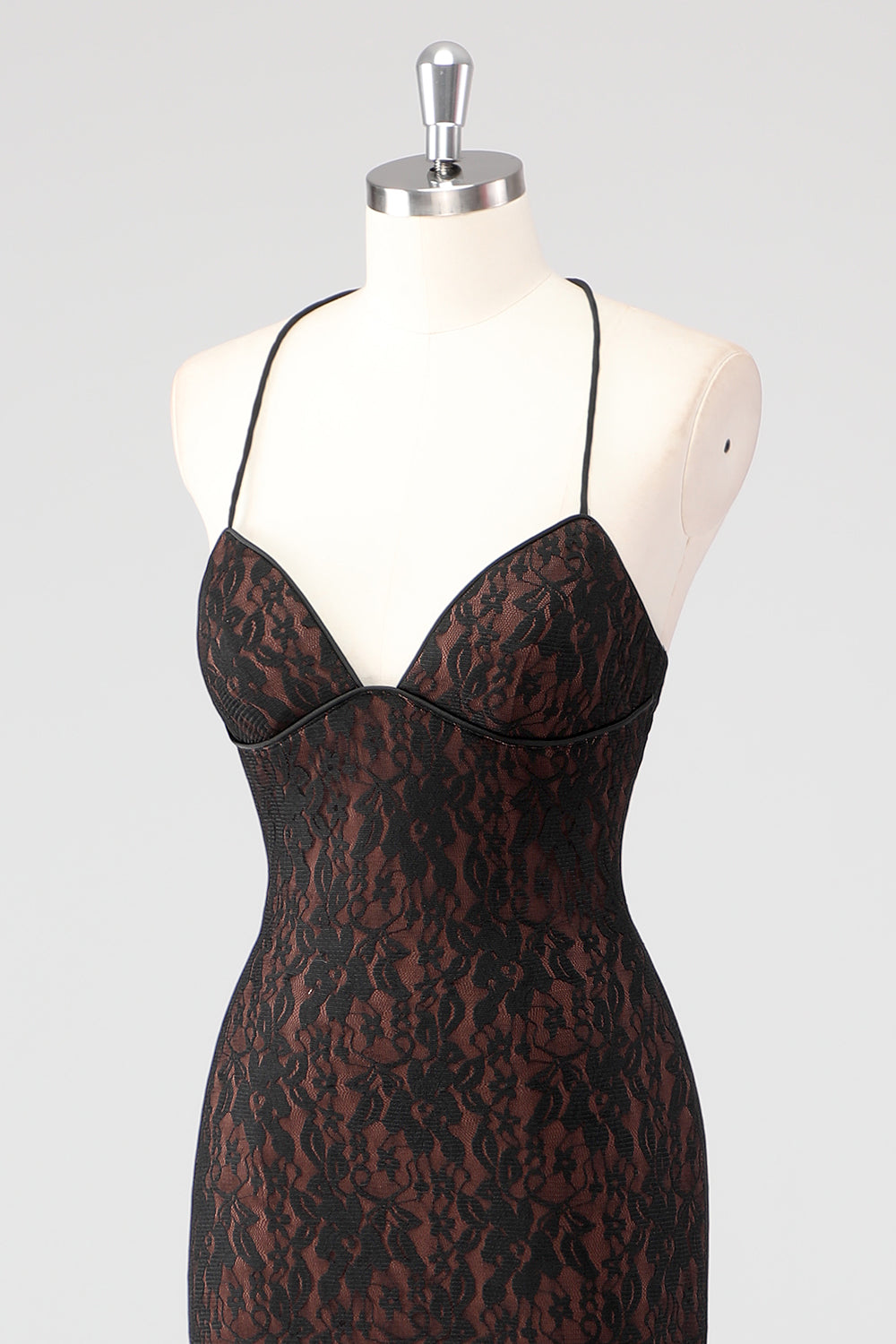 Black Corset Mermaid Halter Lace Applique Formal Dress