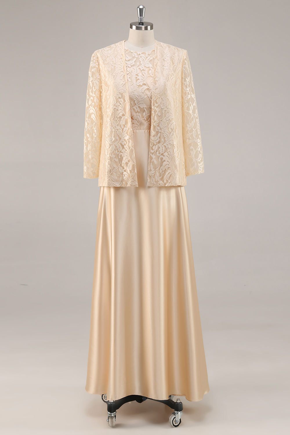 Champagne A-Line Mother of the Bride Dress with Lace Jacket