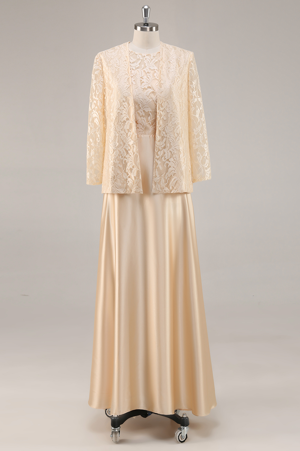 Champagne A-Line Mother of the Bride Dress with Lace Jacket