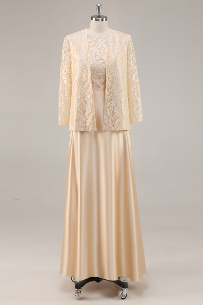 Champagne A-Line Mother of the Bride Dress with Lace Jacket