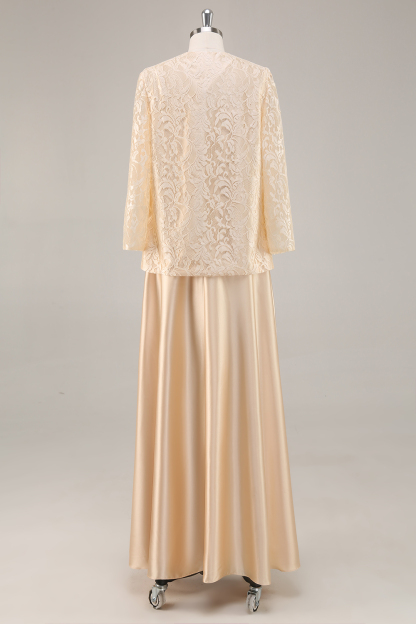 Champagne A-Line Mother of the Bride Dress with Lace Jacket