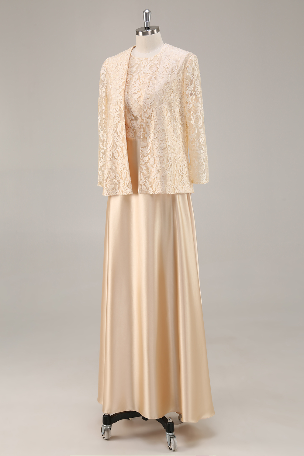 Maxi Champagne A-Line Satin Mother of the Bride Dress with Jacket