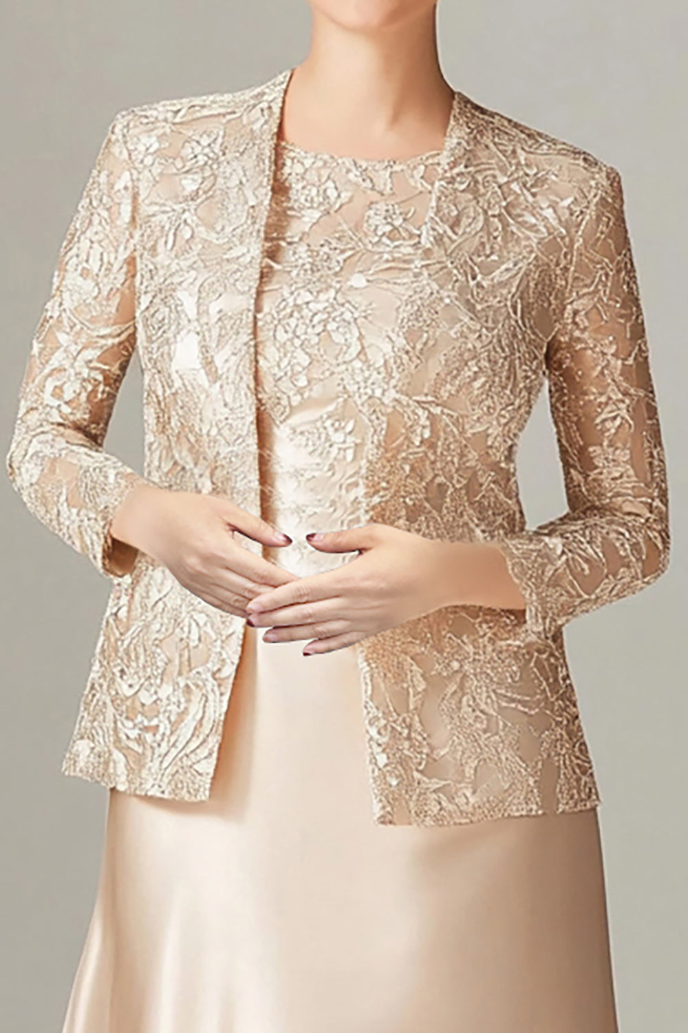 Champagne A-Line Mother of the Bride Dress with Lace Jacket