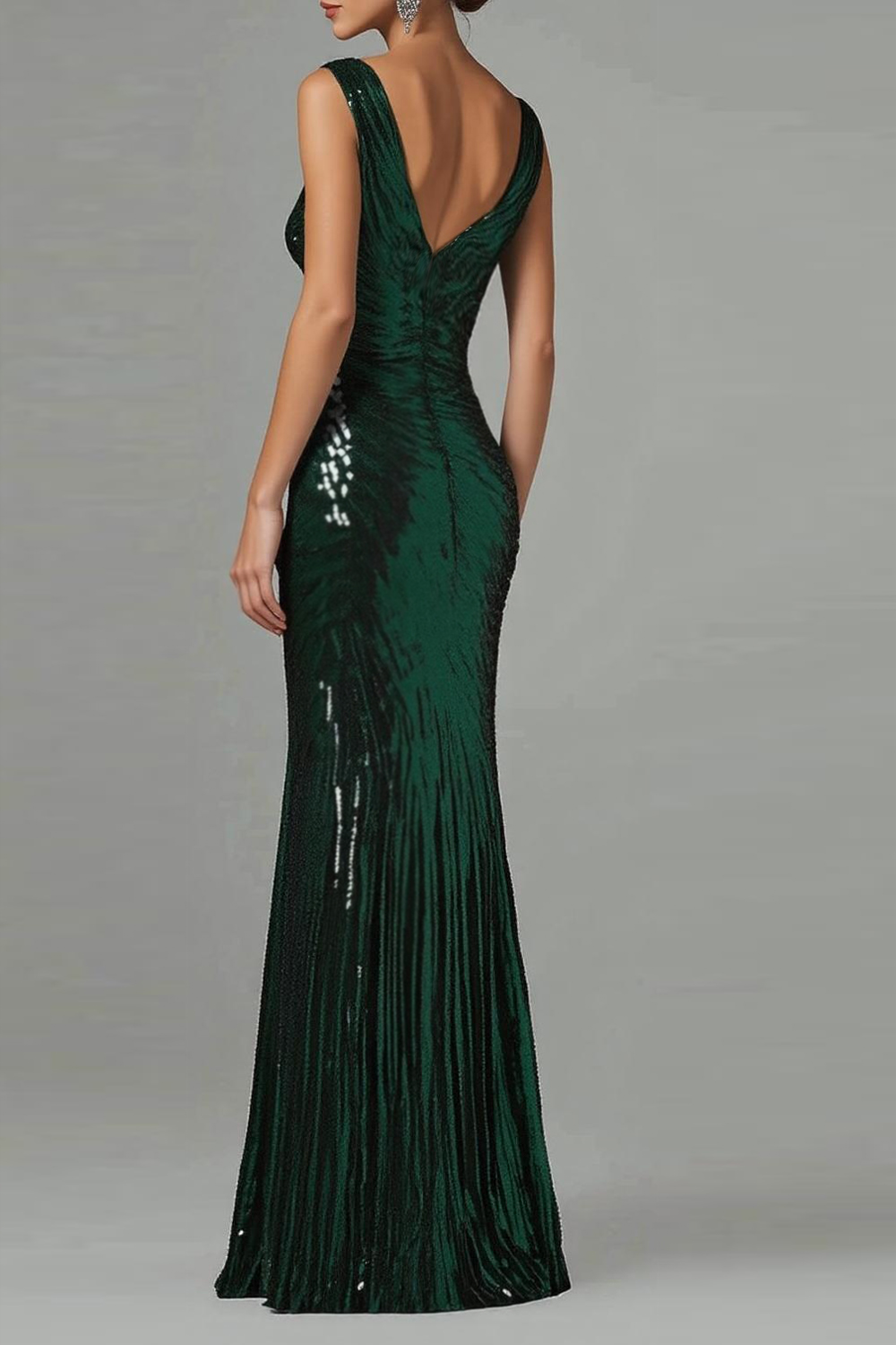 Dark Green V-Neck Sequined Sheath Maxi Formal Dress