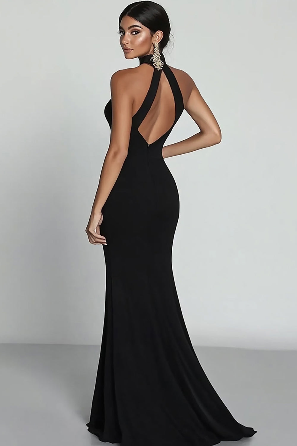 Black Mermaid Plus Size Halter Neck Satin Formal Dress