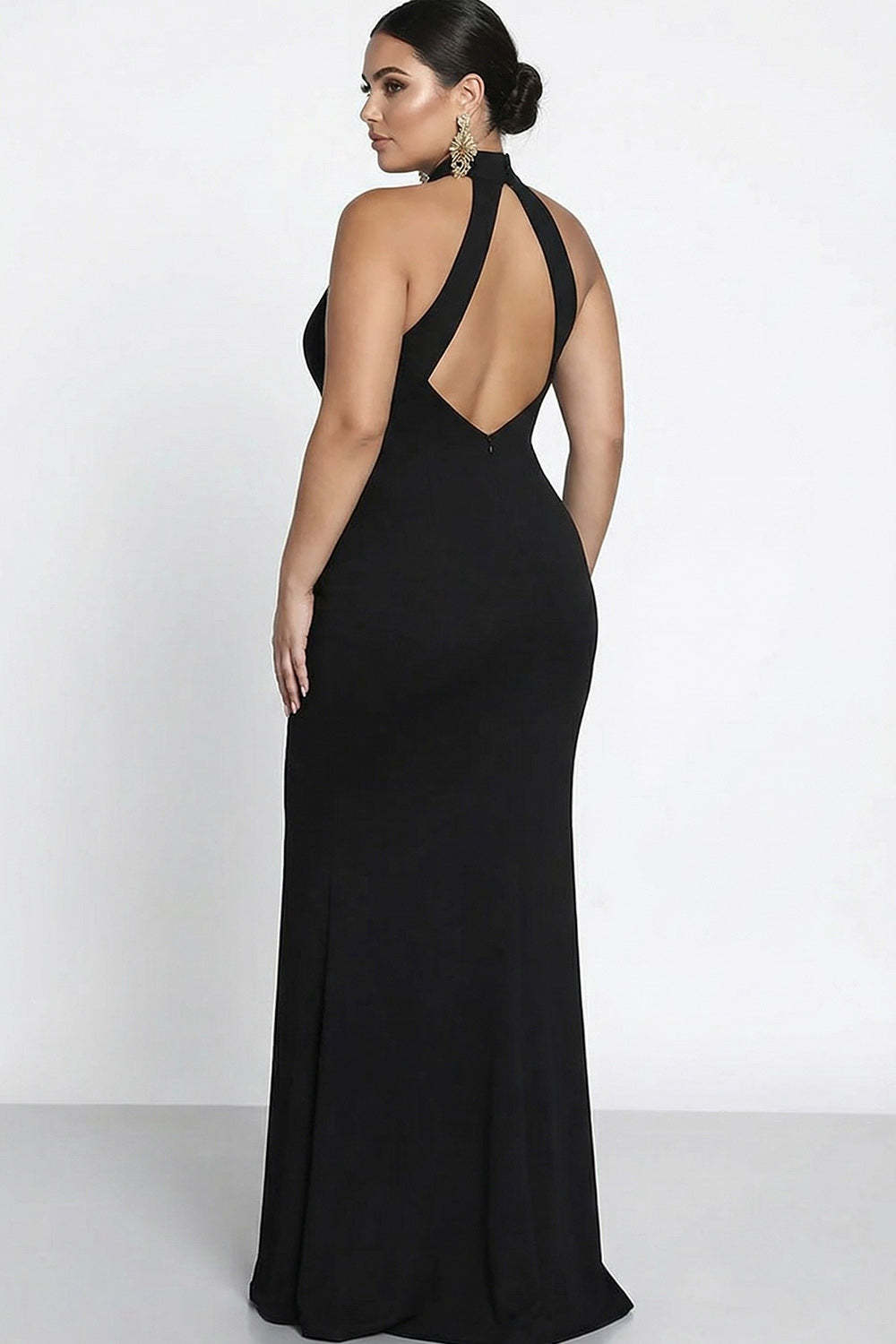 Black Mermaid Plus Size Halter Neck Satin Formal Dress