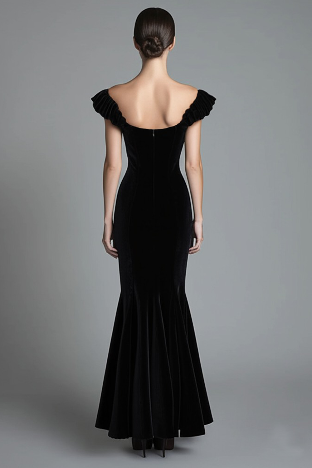 Off the Shoulder Mermaid Black Velvet Long Formal Dress