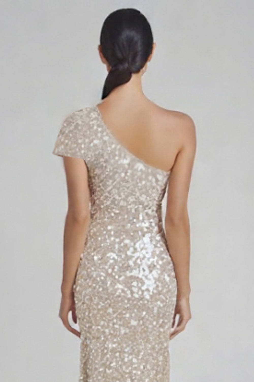 Champagne One Shoulder Plus Size Sequined Mermaid Formal Dress