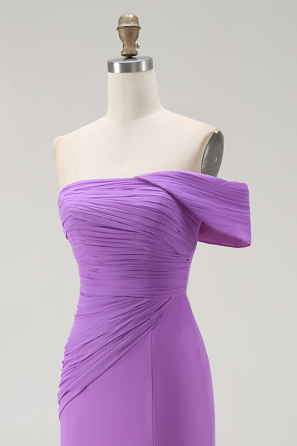 Maxi Chiffon Purple Ruched Sheath Formal Dress with Slit