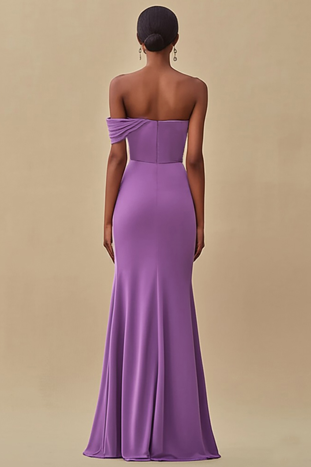 Chiffon Purple Ruched Sheath Formal Dress with Slit
