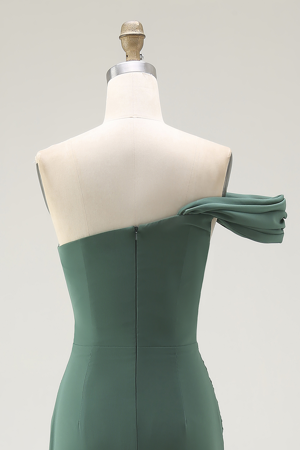 Dark Green Pleated One Shoulder Sheath Maxi Formal Dress