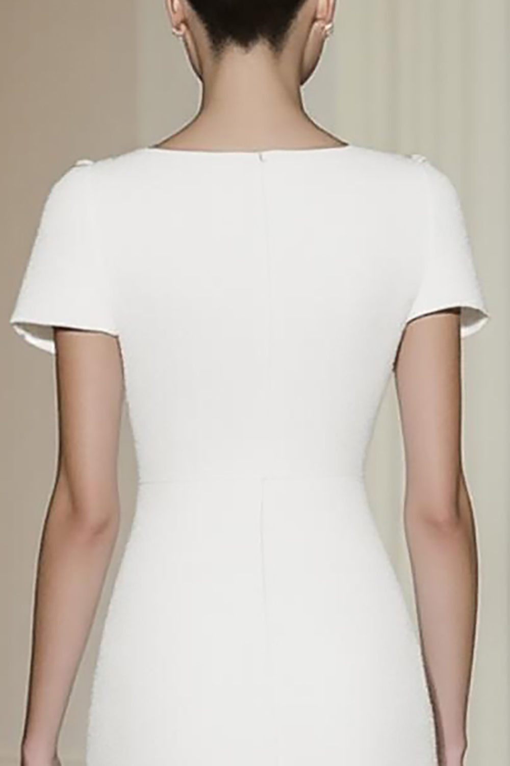 White Short Sleeves Tea Length A-Line Formal Dress