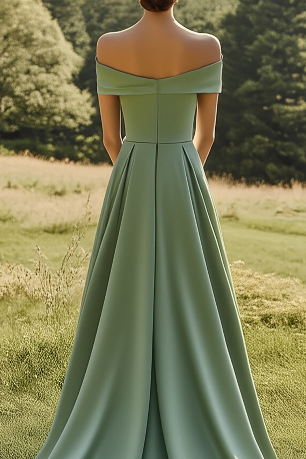 Sage Off the Shoulder A-Line Floor Length Formal Dress