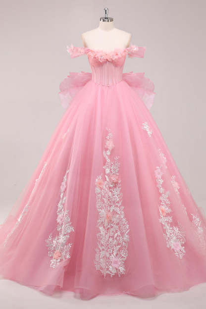 Leely Women Princess Ball Gown Corset Quinceanera Dress Off the Shoulder Appliqued Sweet 16 Dress