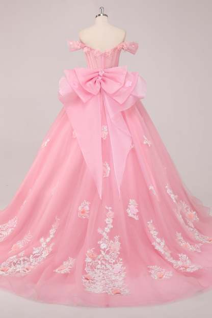 Princess Ball Gown Corset Off the Shoulder Appliqued Quinceanera Dress