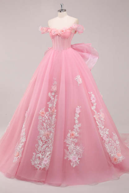Princess Ball Gown Corset Off the Shoulder Appliqued Quinceanera Dress