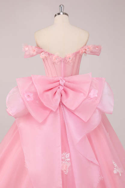 Princess Ball Gown Corset Off the Shoulder Appliqued Quinceanera Dress