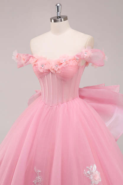 Princess Ball Gown Corset Off the Shoulder Appliqued Quinceanera Dress